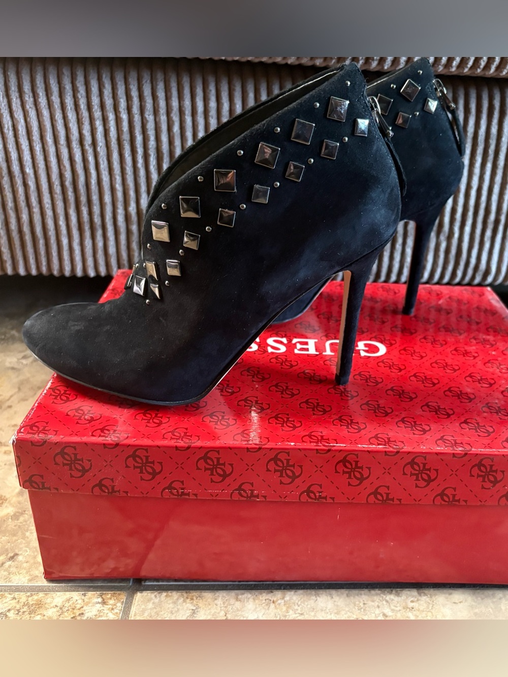 GUESS Studded Booties Saretta - Black Suede - Size 7